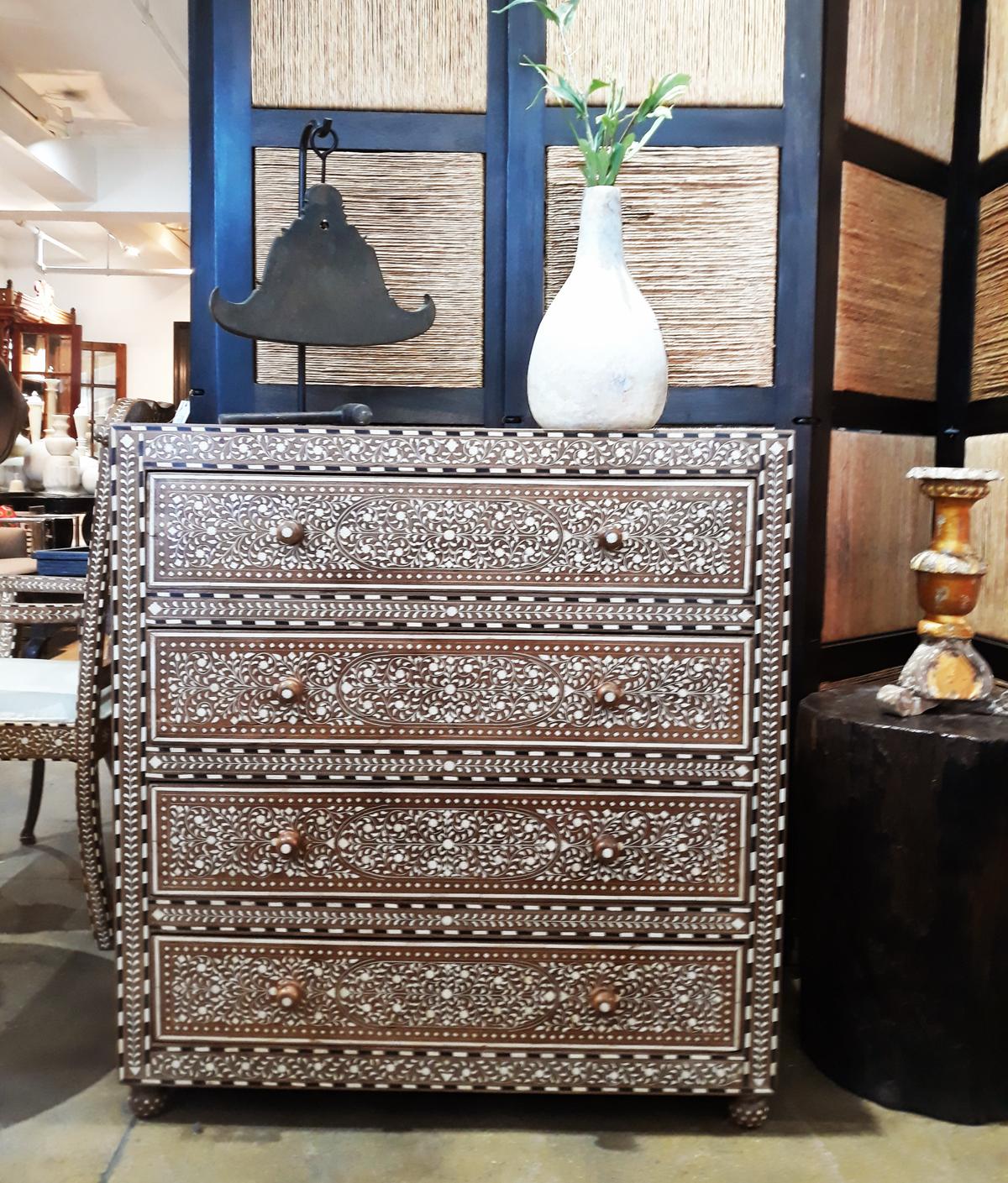 Bone-Inlaid Teak Chest of Drawers from India 9