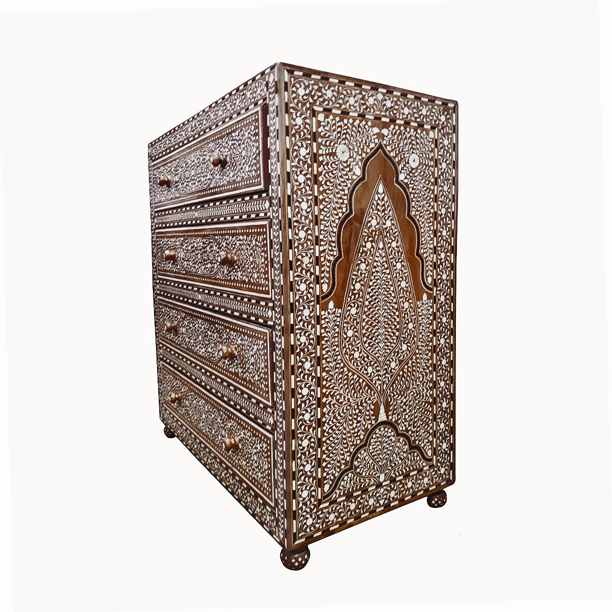 Anglo-Indian Bone-Inlaid Teak Chest of Drawers from India
