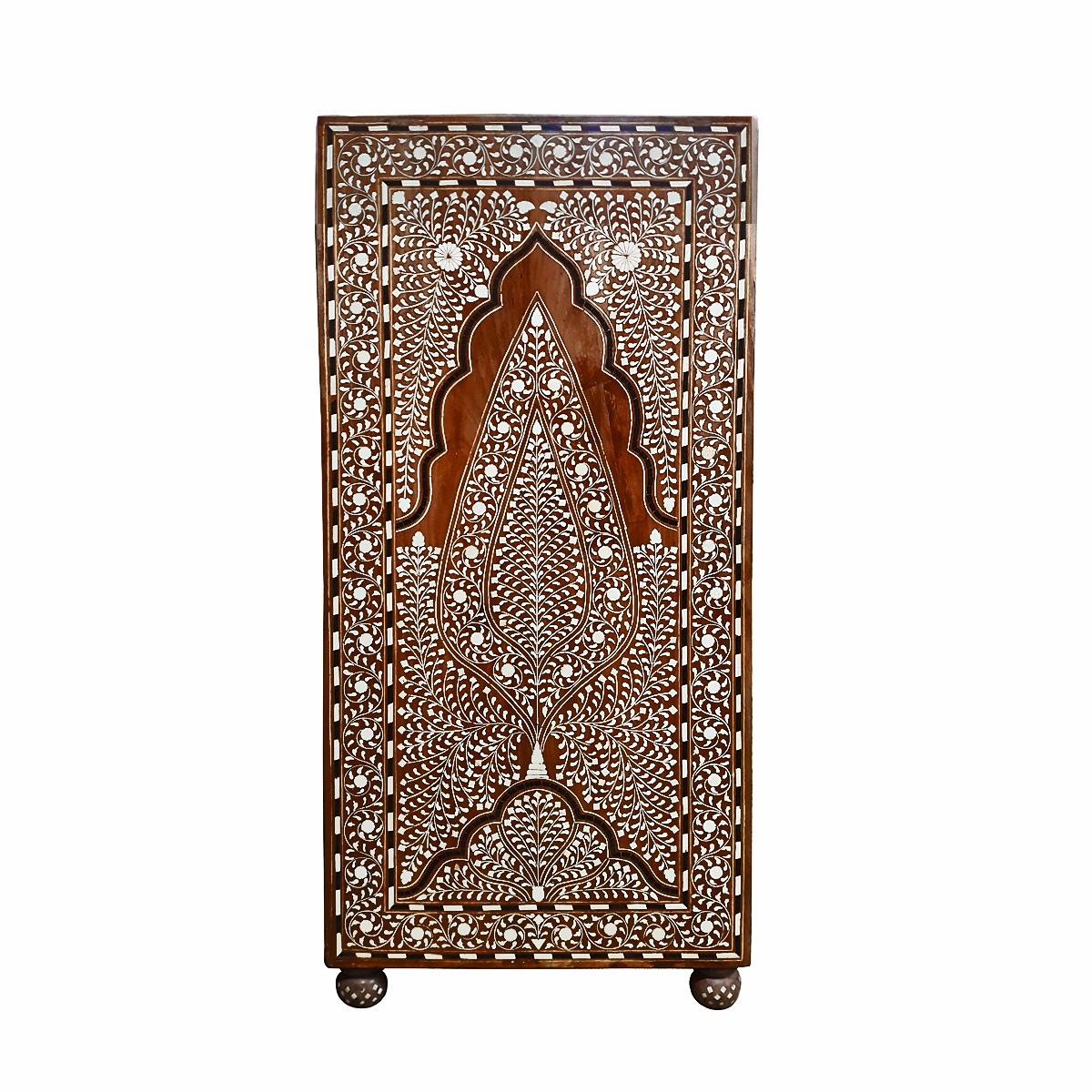 Hand-Crafted Bone-Inlaid Teak Chest of Drawers from India