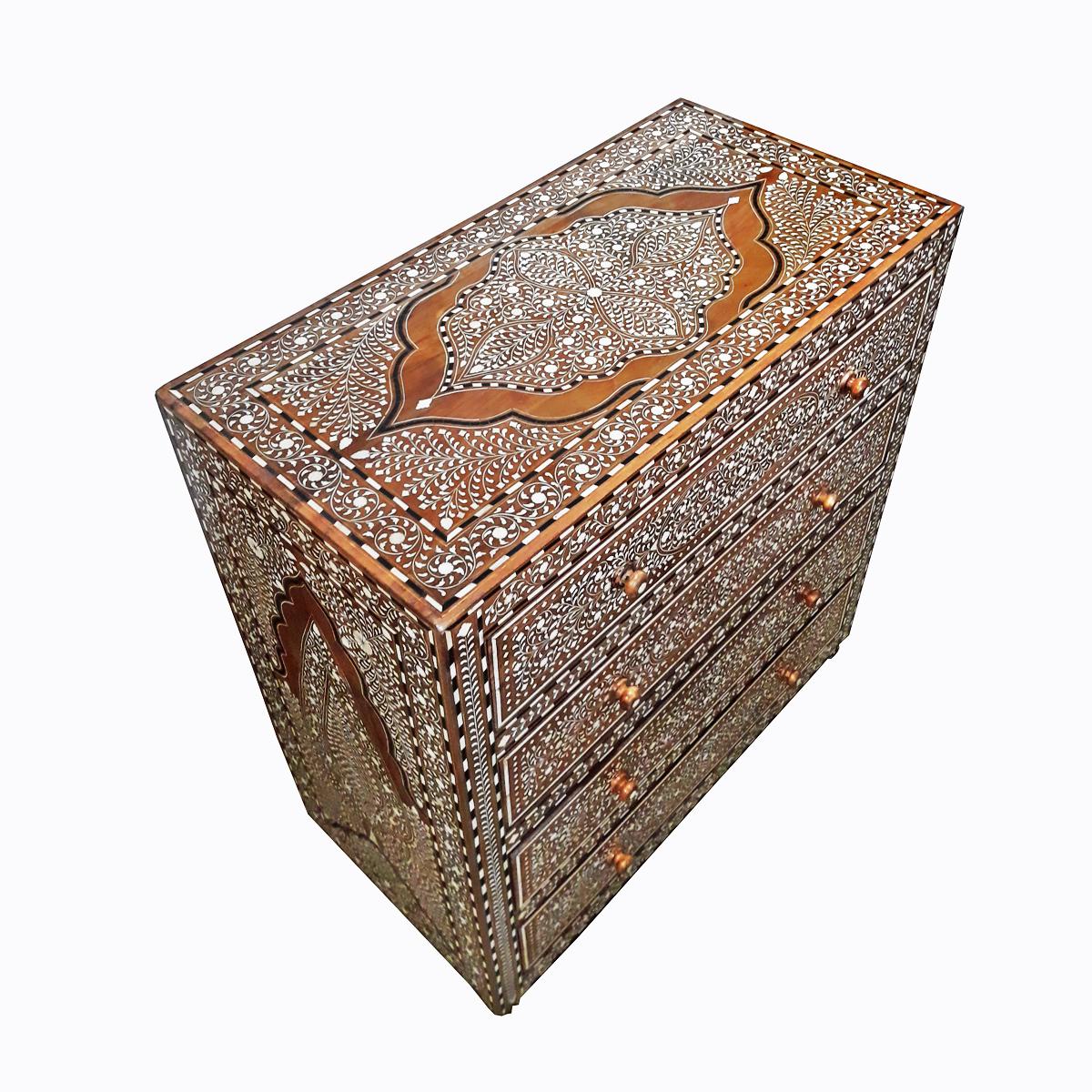 Bone-Inlaid Teak Chest of Drawers from India In Good Condition In New York, NY