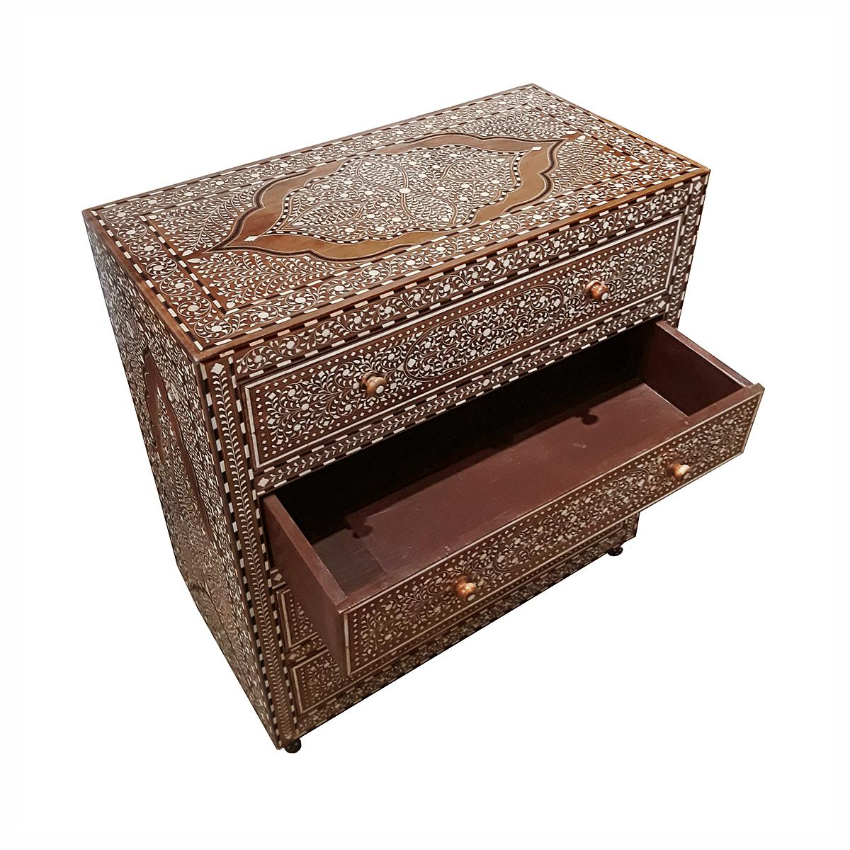 Bone-Inlaid Teak Chest of Drawers from India 2