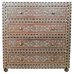 Bone-Inlaid Teak Chest of Drawers from India