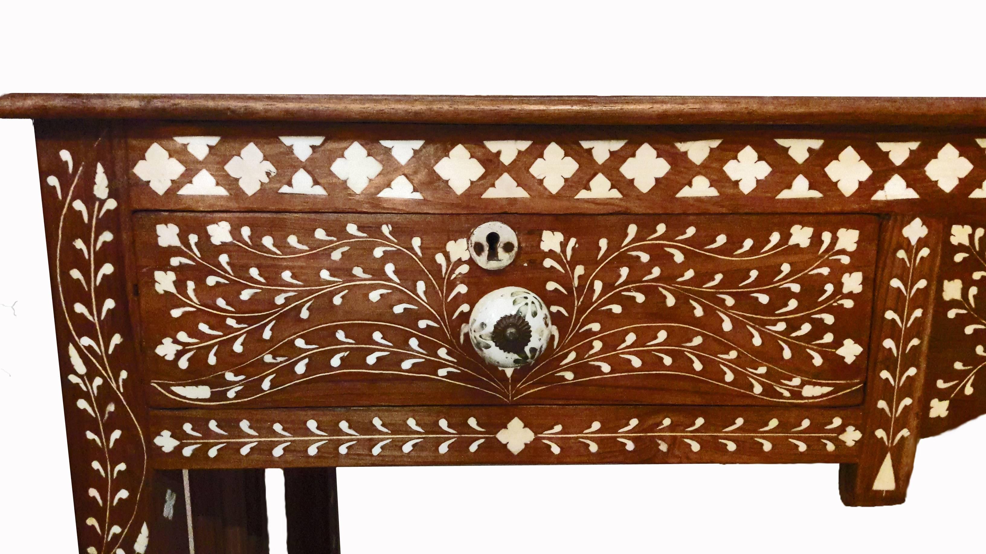 Anglo-Indian Bone-Inlaid Teak Desk from India, 20th Century
