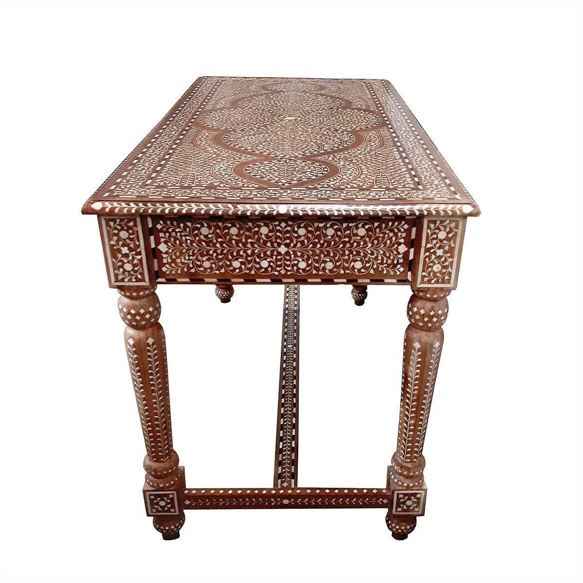 Bone-Inlaid Teak Writing Desk from India 3