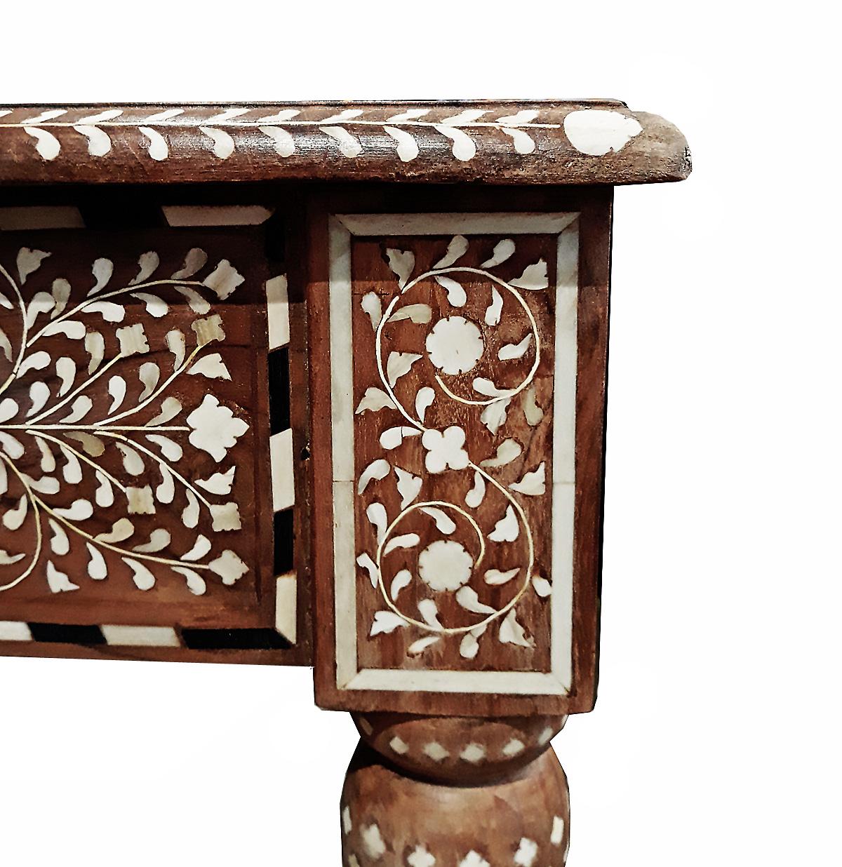 Bone-Inlaid Teak Writing Desk from India 4