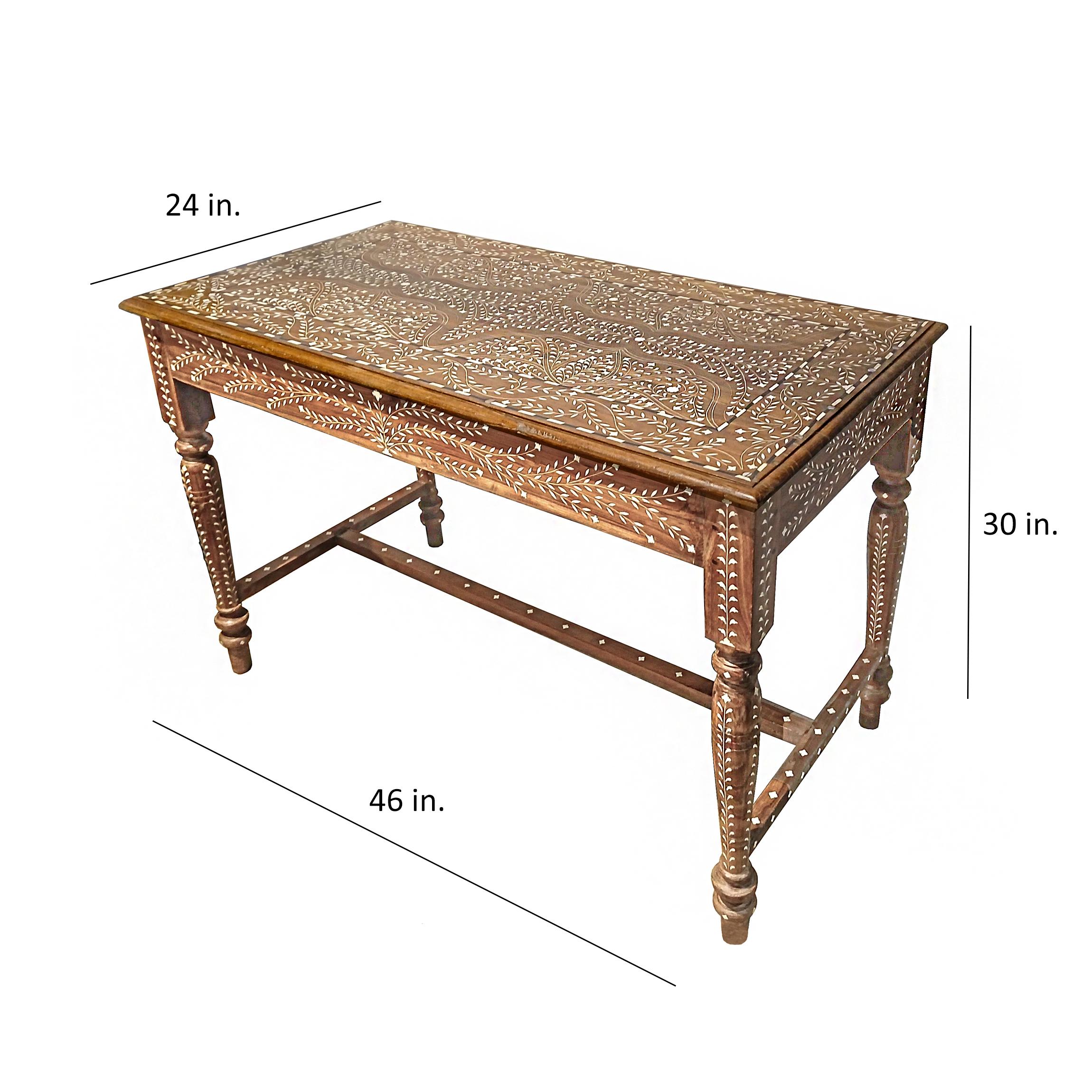 Inlaid Teak Writing Desk from India For Sale 10