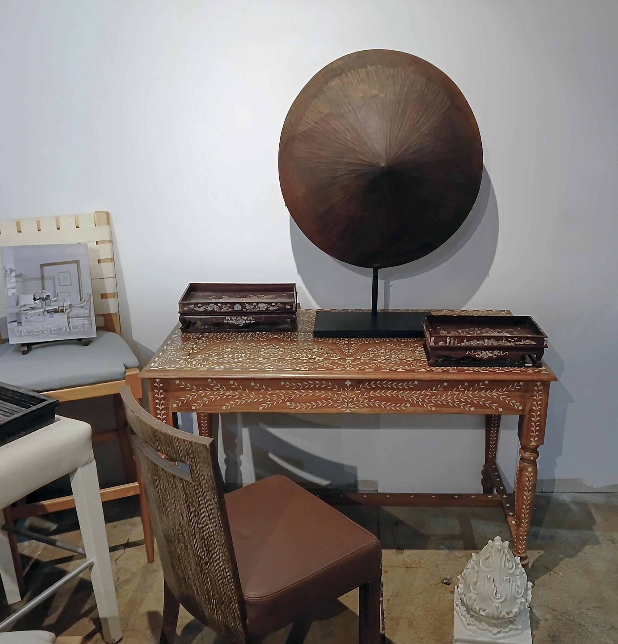 Inlaid Teak Writing Desk from India For Sale 12