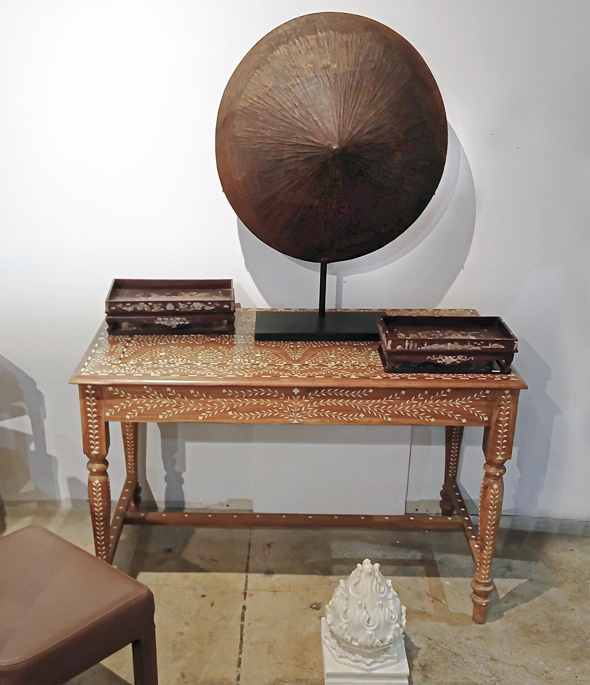 Inlaid Teak Writing Desk from India For Sale 11