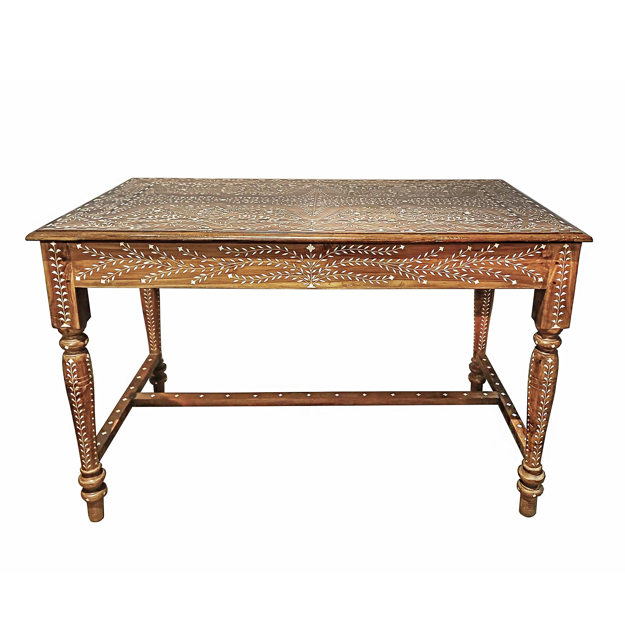 Indian Inlaid Teak Writing Desk from India For Sale