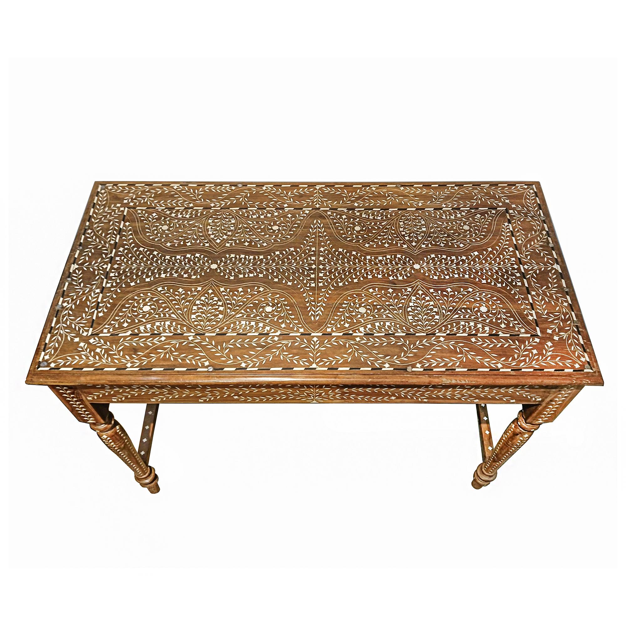 Inlaid Teak Writing Desk from India In Good Condition For Sale In New York, NY