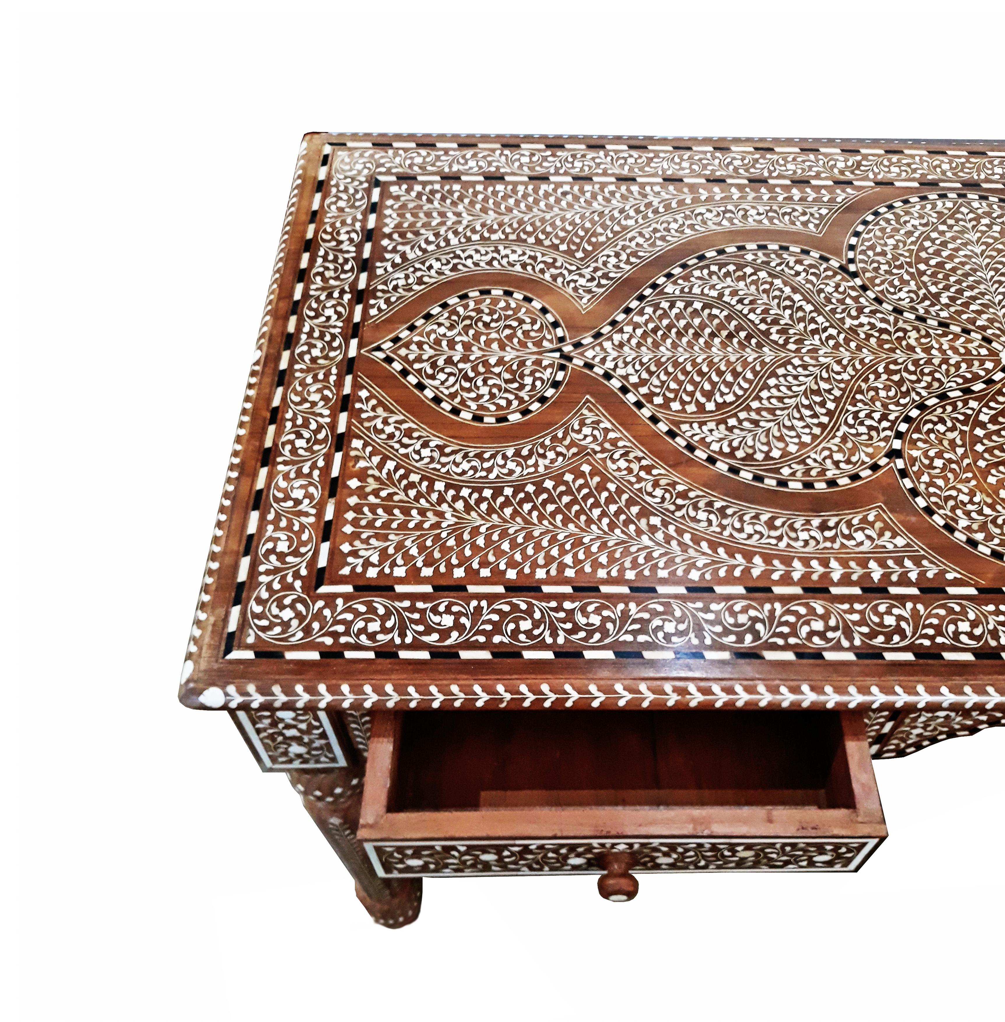 Bone-Inlaid Teak Writing Desk from India In Good Condition In New York, NY