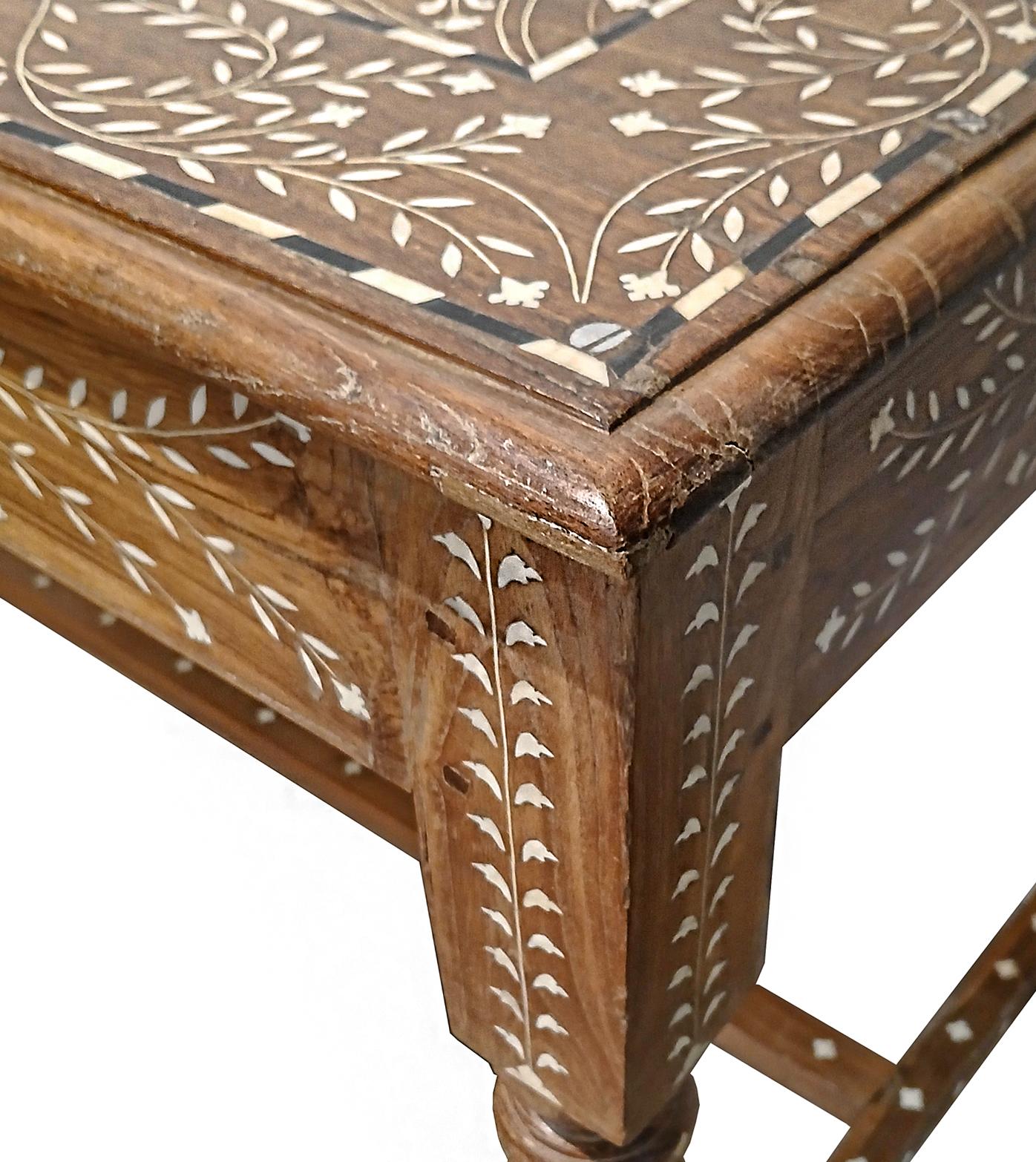 Bone Inlaid Teak Writing Desk from India For Sale