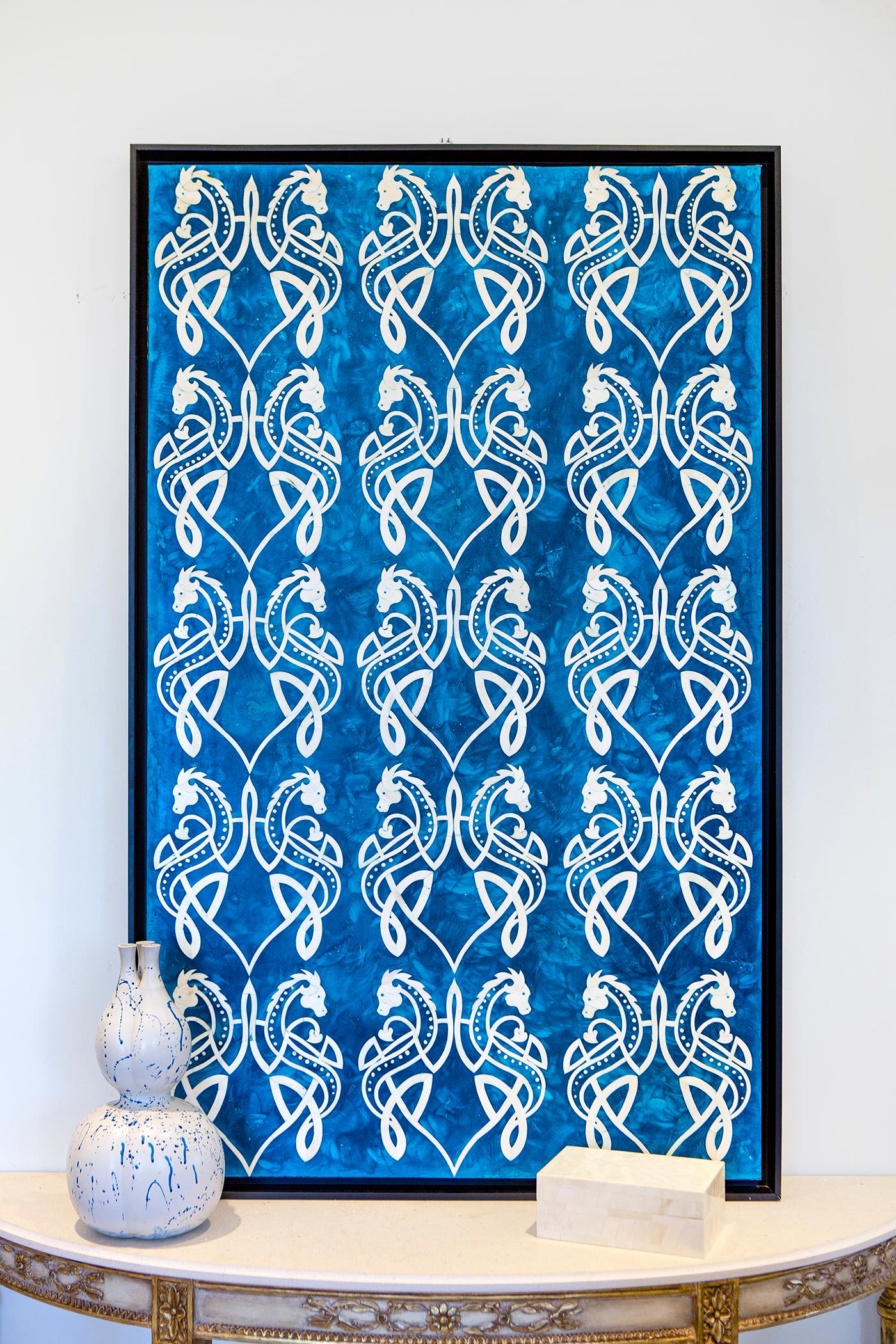 Feast your eyes on our Bone Inlaid Pattern Wall Art in Blue Resin. This isn't just art; it's a mesmerizing blend of tradition and contemporary design.
Imagine multiple Celtic dragons, a symbol of power and mysticism, coming to life right on your
