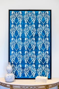 Bone Inlaid Wall Art in Blue Resin with Celtic Dragon Pattern