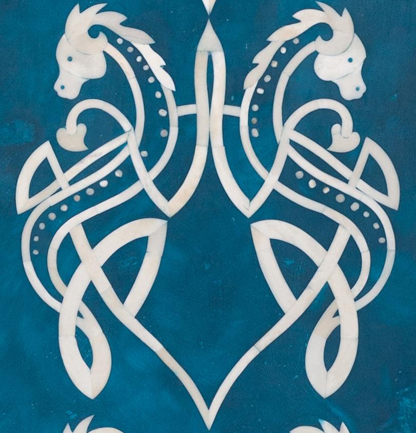 Unknown Bone Inlaid Wall Art in Blue Resin with Celtic Dragon Pattern For Sale