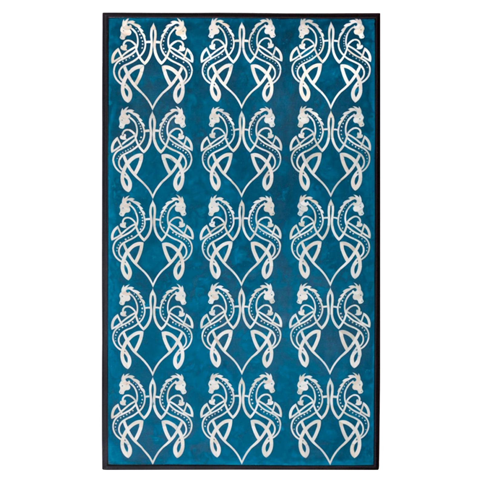 Bone Inlaid Wall Art in Blue Resin with Celtic Dragon Pattern