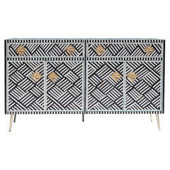 Bone Inlay Buffet Cabinet with Gold Legs & Brass Knobs by House of Jaipur