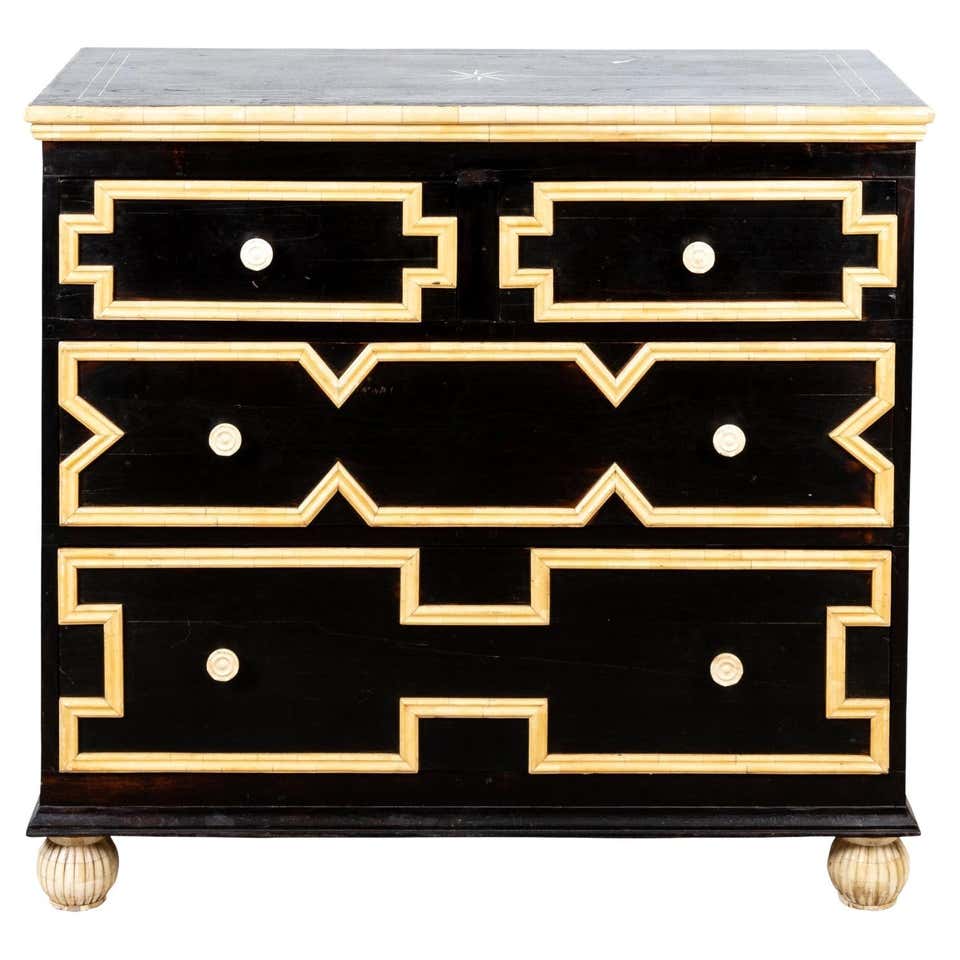 Indian Black and White Bone Inlay Chest of Drawers For Sale at 1stDibs