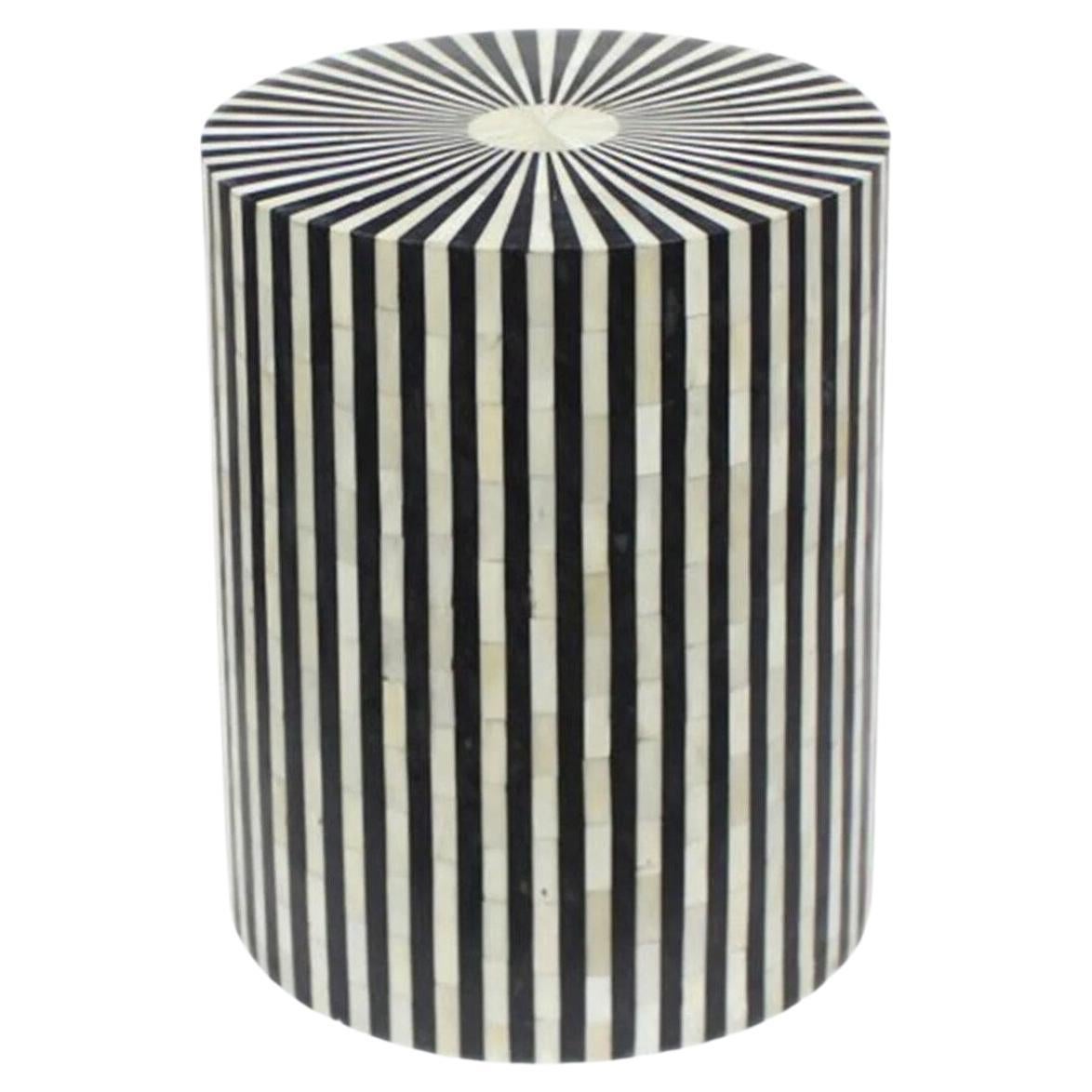 Bone Inlay End Table in Black and White For Sale