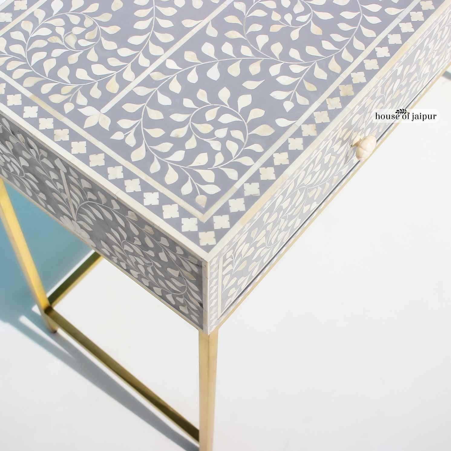 Art Deco Bone Inlay Floral Console Table by House of Jaipur For Sale