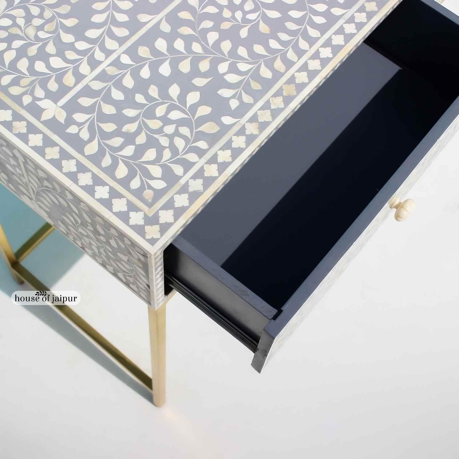 Indian Bone Inlay Floral Console Table by House of Jaipur For Sale