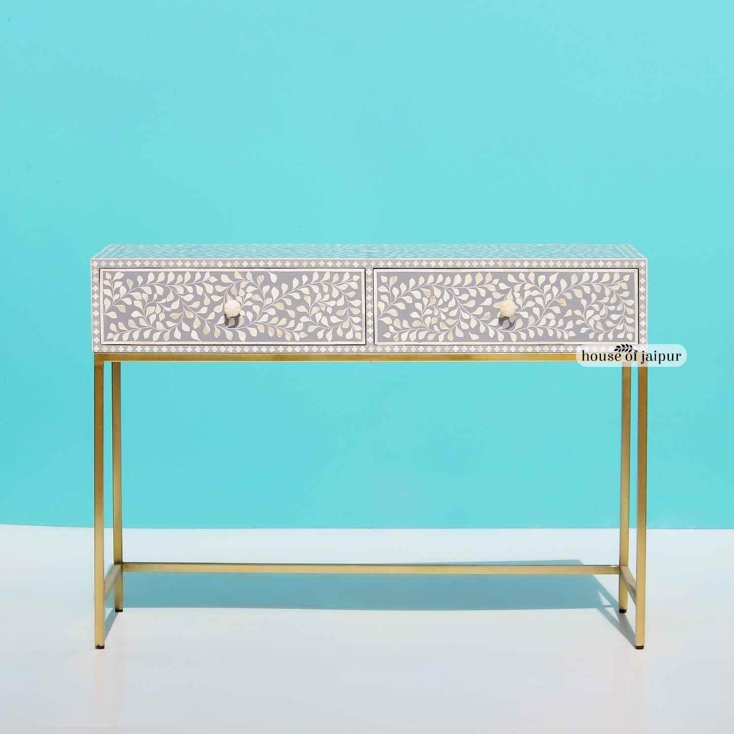 Bone Inlay Floral Console Table by House of Jaipur In New Condition For Sale In New York, NY