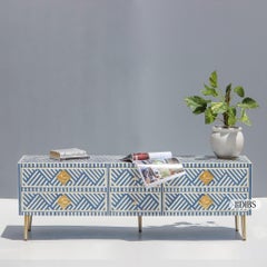 Bone Inlay Low Console with Gold Legs & Cord Escapes by House of Jaipur