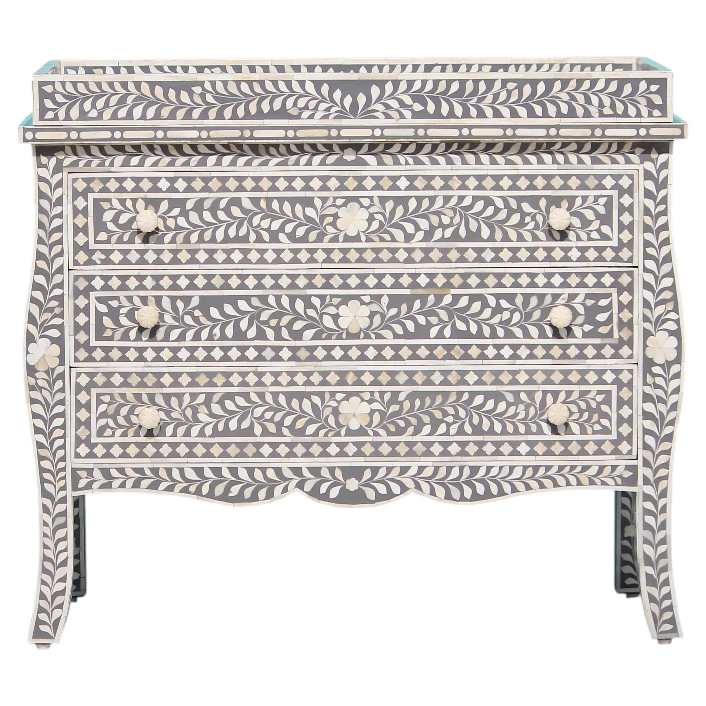 Bone Inlay Nursery Dresser with Removable Changing Topper by House of Jaipur For Sale