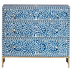 Bone Inlay Three-Drawer Dresser with Gold Legs & Brass Knobs by House of Jaipur