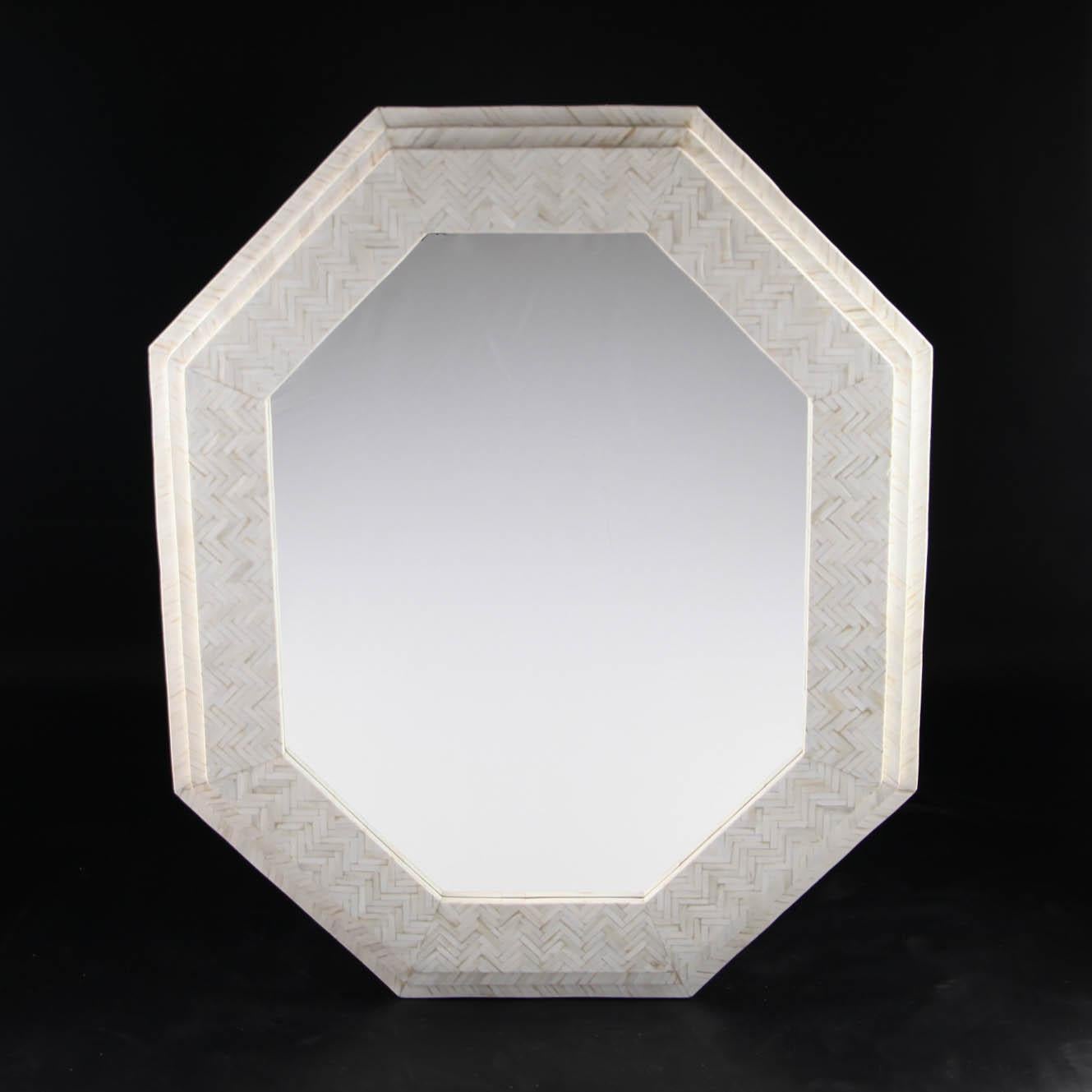 Mid-Century Modern Bone Marquetry Wall Mirror For Sale