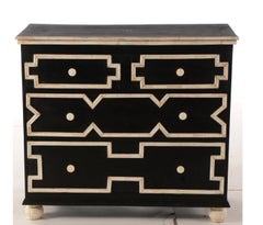 Glamorous Bone Trim Wood Chest Dresser Cabinet- Deco Dorothy Draper Style