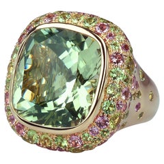 Bonebakker 18 karat pink gold ring with green amethyst, diamonds, pink sapphire