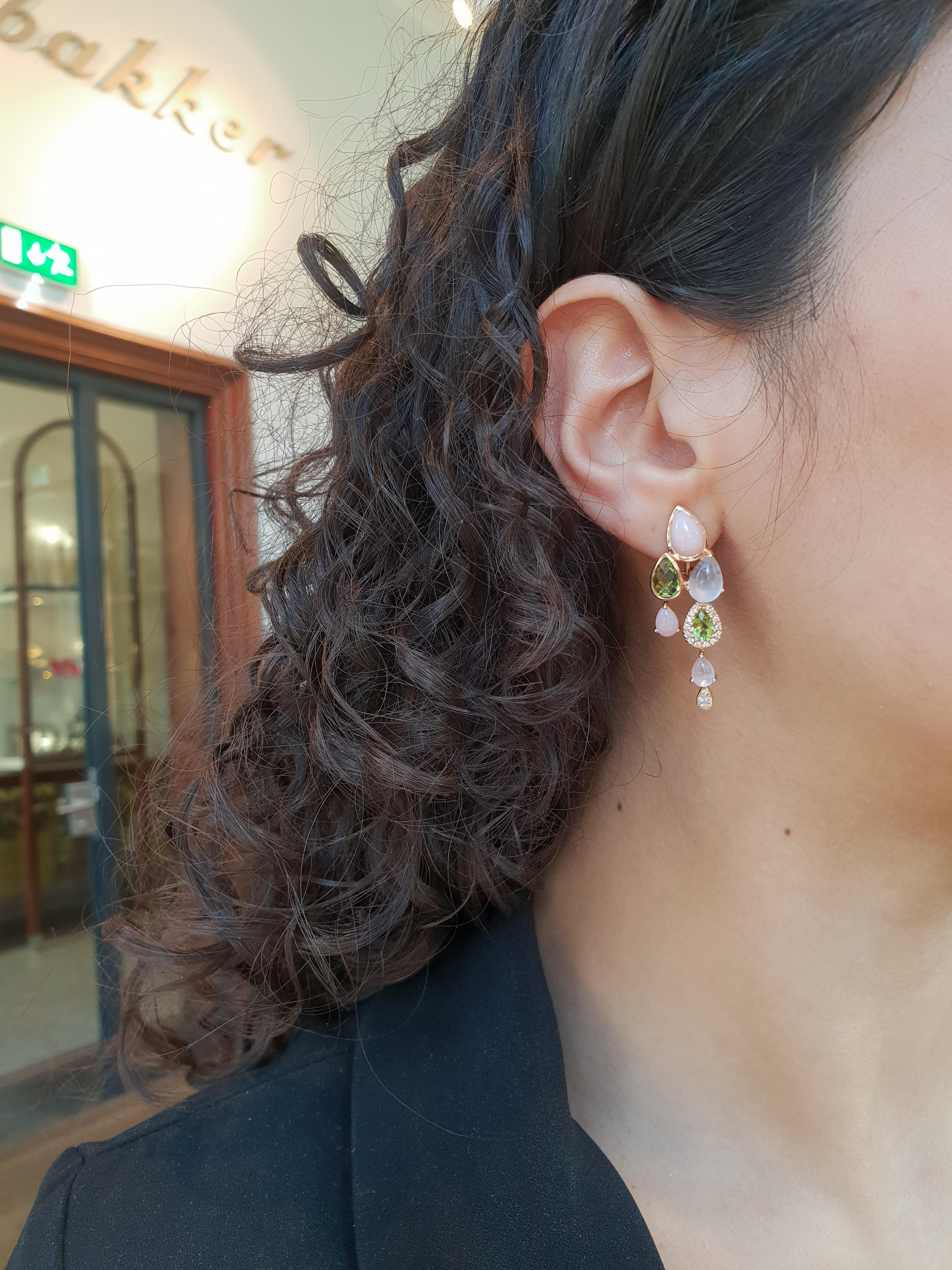 Bonebakker 18 Karat Rose Gold Earrings with Peridot, Pink Opal and Diamonds 1
