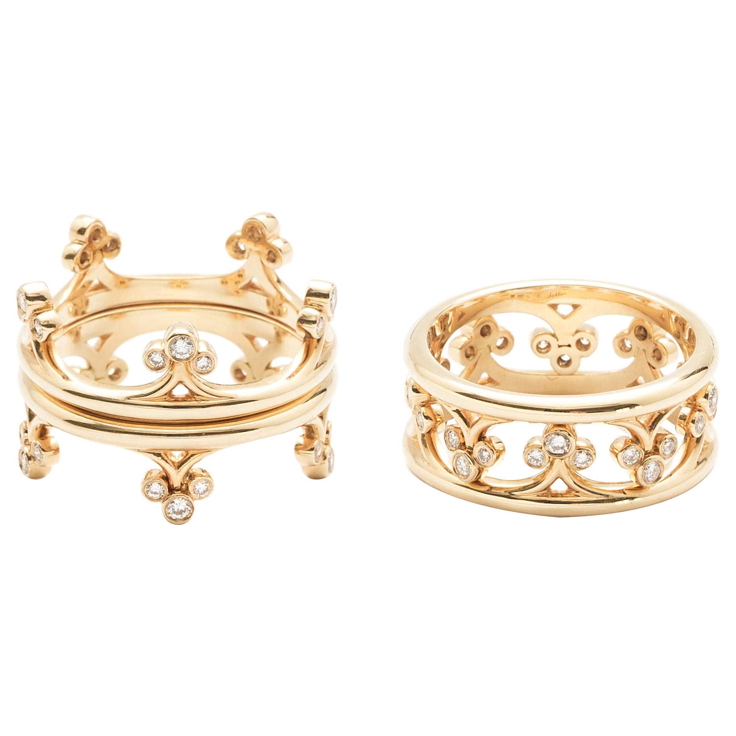 Bonebakker 18 Karat Yellow Gold Set of Rings with Diamonds Can Be Worn in 2 Ways For Sale
