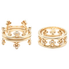 Bonebakker 18 Karat Gelbgold Set von Ringen mit Diamanten kann auf 2 Arten getragen werden