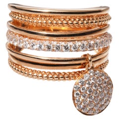 Bonebakker 18kt Pinkgold Multi Wire Ring with Diamonds and Moving Pave Charm