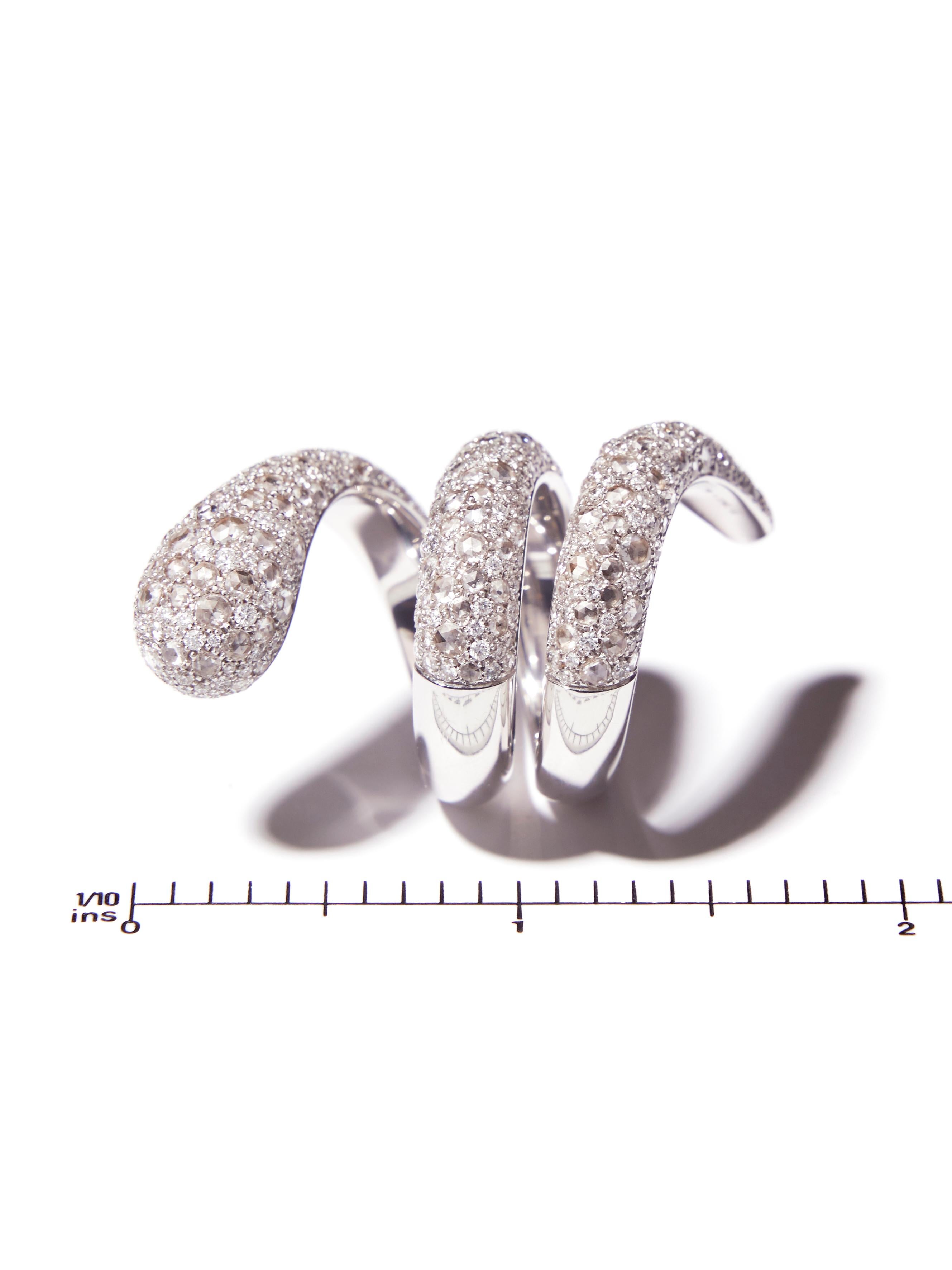 Bonebakker 4.70 Carat diamond white gold snake ring with brilliant and rose cut In New Condition For Sale In Amsterdam, NL