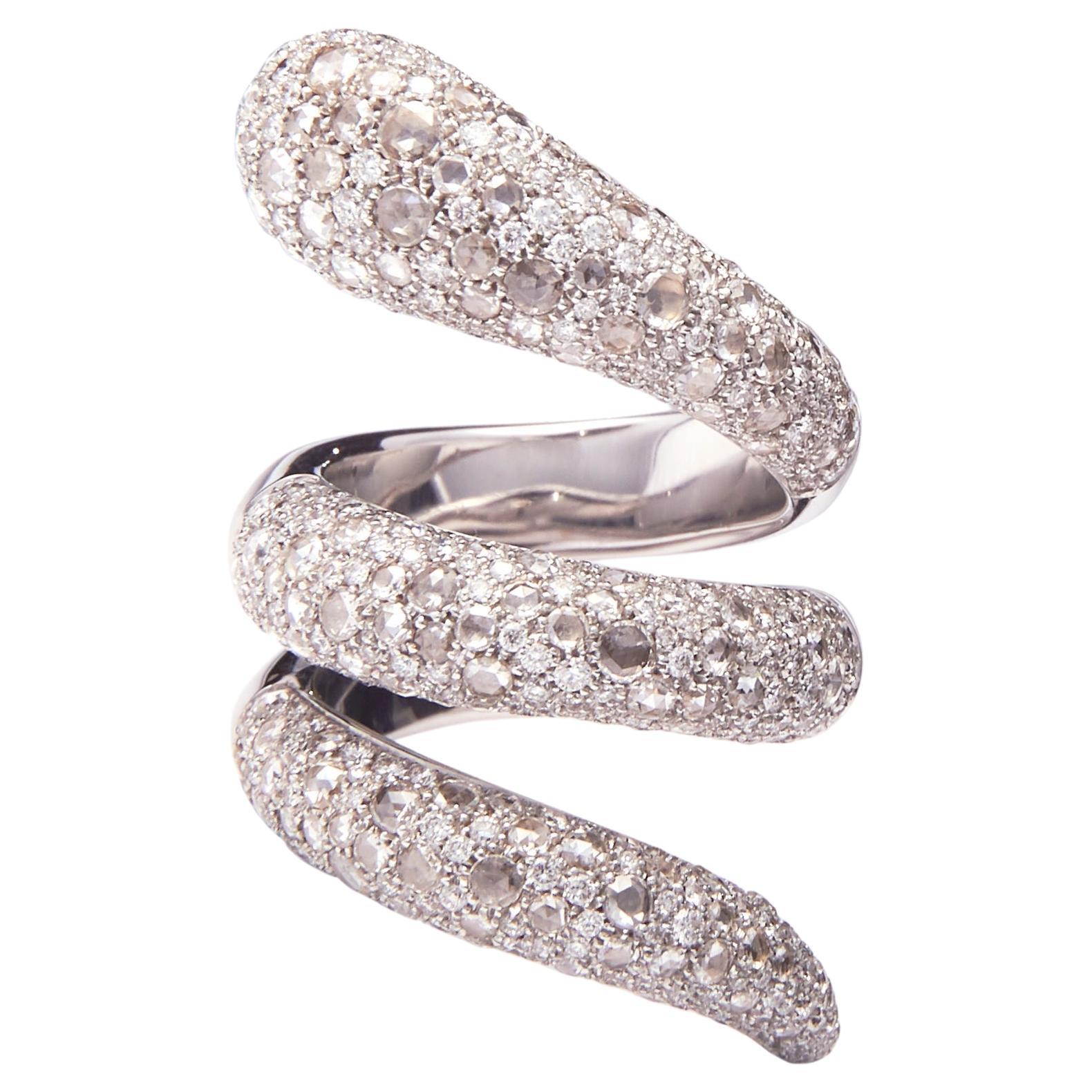 Bonebakker 4.70 Carat diamond white gold snake ring with brilliant and rose cut