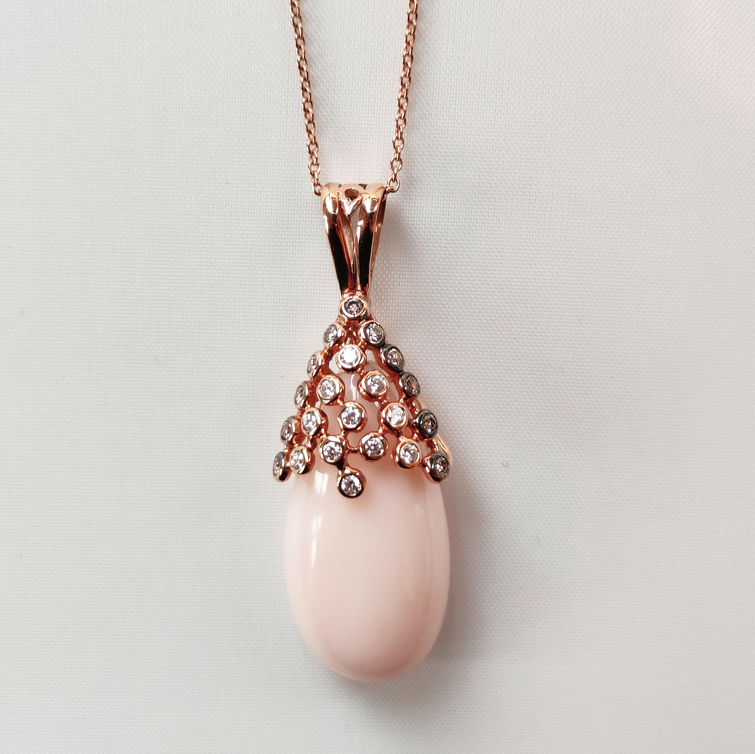 Contemporary Bonebakker Angel Skin Coral Pendant with Diamonds in 18 Karat Pink Gold For Sale