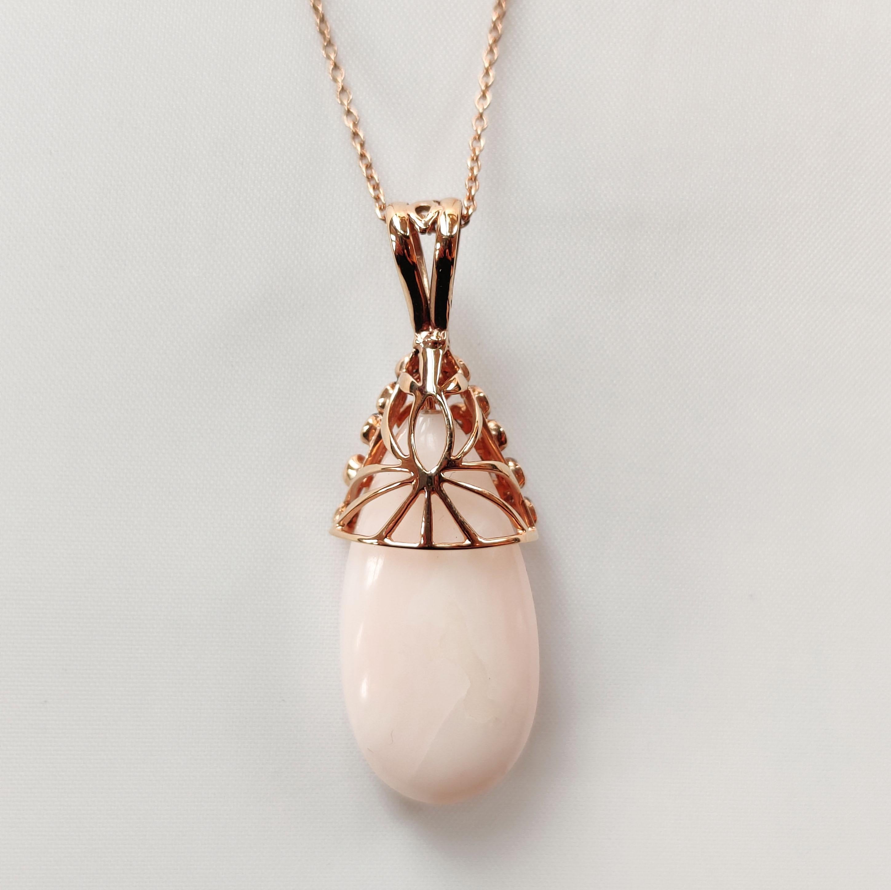 Bonebakker Angel Skin Coral Pendant with Diamonds in 18 Karat Pink Gold For Sale 1