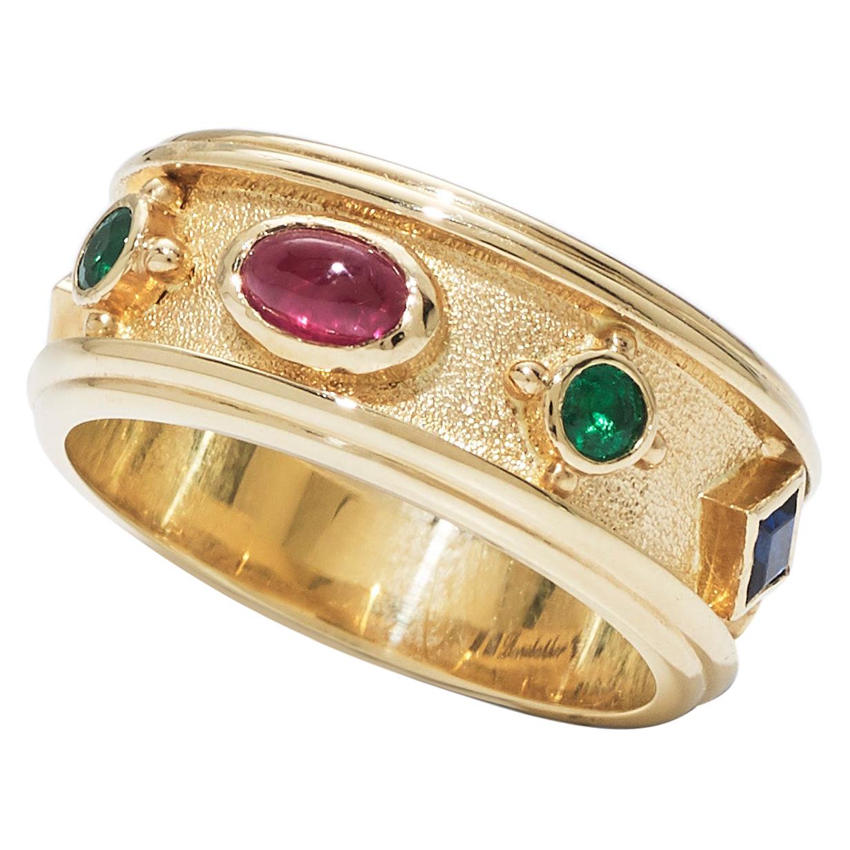 Bonebakker Dutch Royal Crown Band Ring 18 Karat Gold with Gemstones