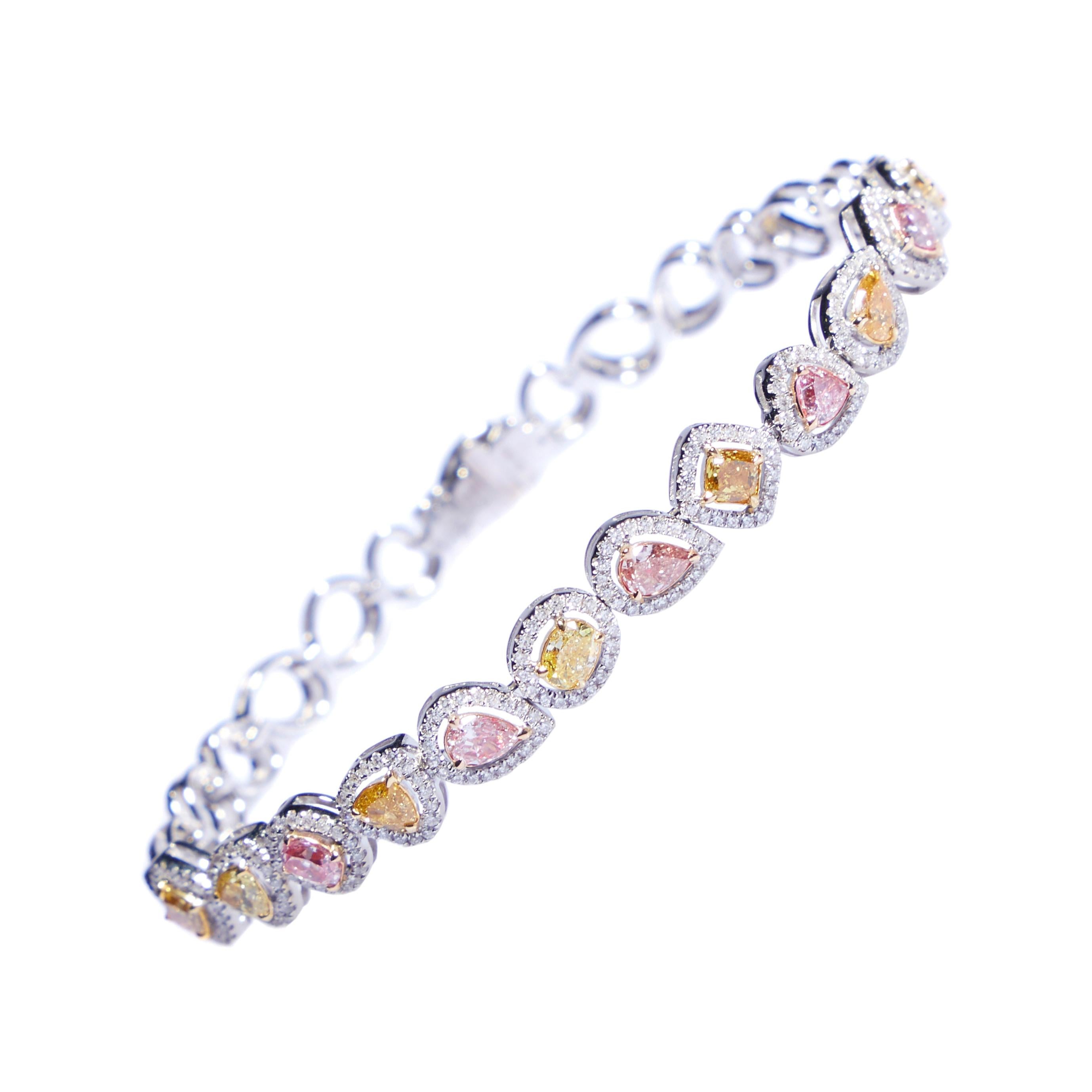 Fancy Colored Diamond Bracelet in 18 Karat White Gold