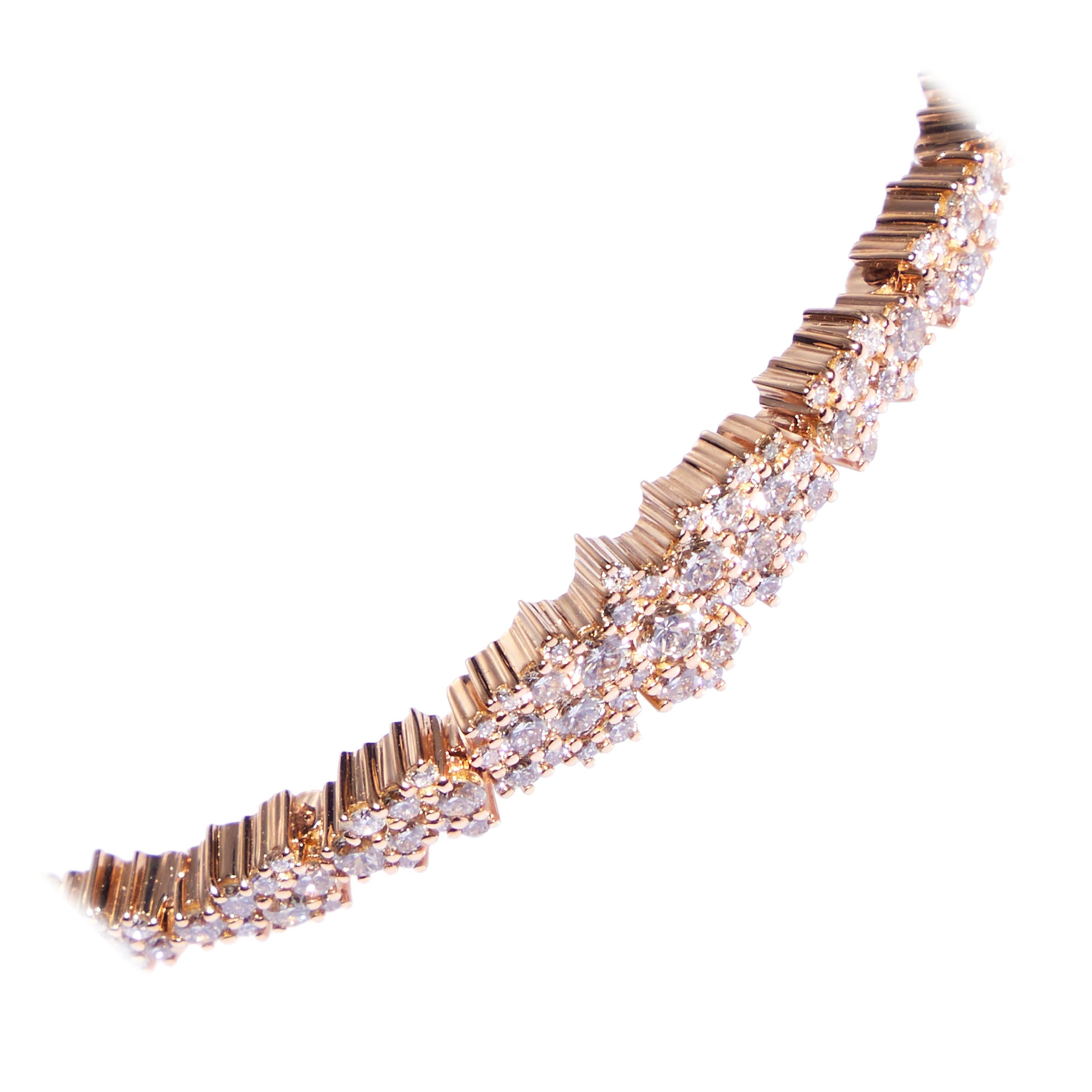 Rose Gold Bracelet with White and Champagne Diamonds For Sale