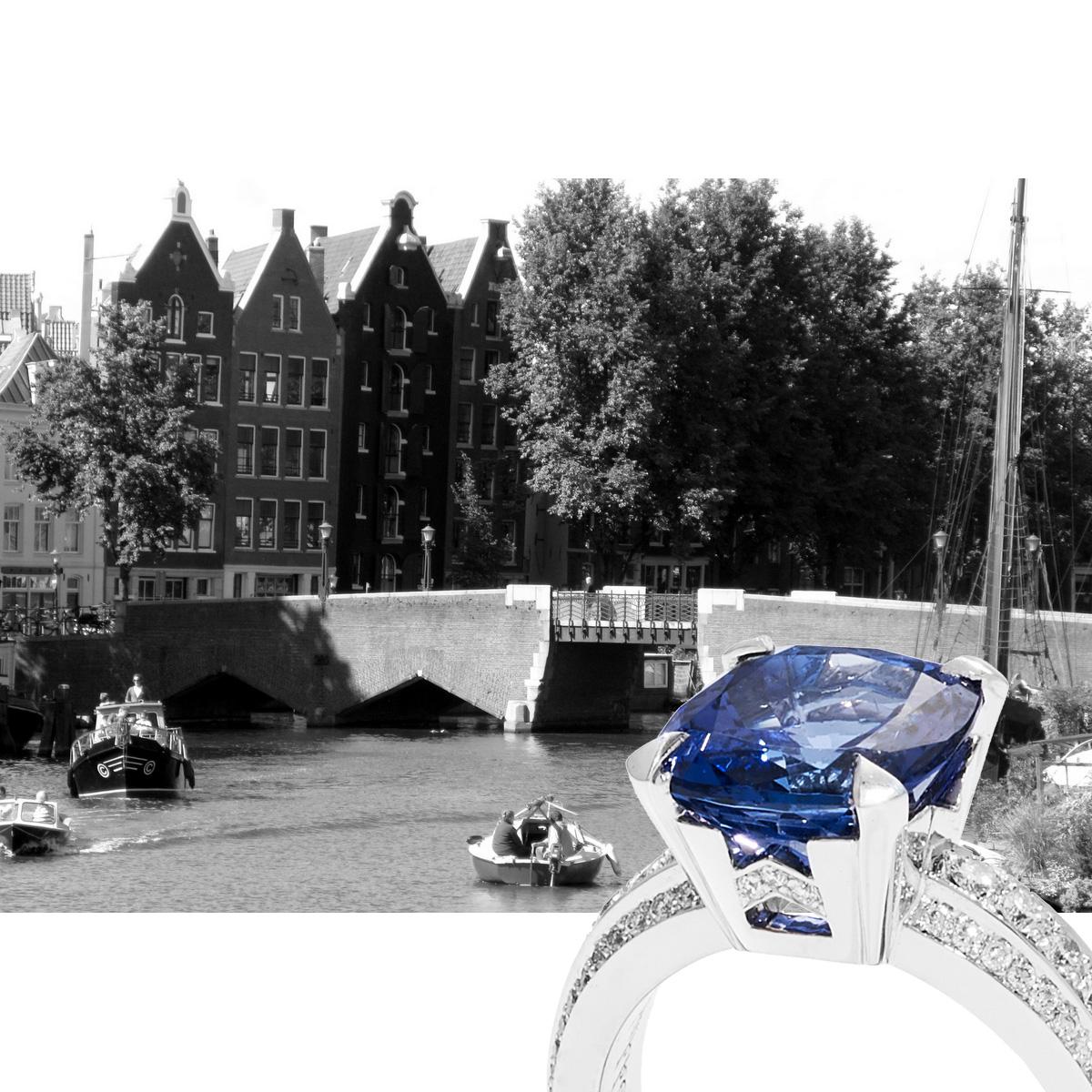 Bonebakker Tanzanite and Diamond White Gold Ring Bridges of Amsterdam Collection For Sale 2
