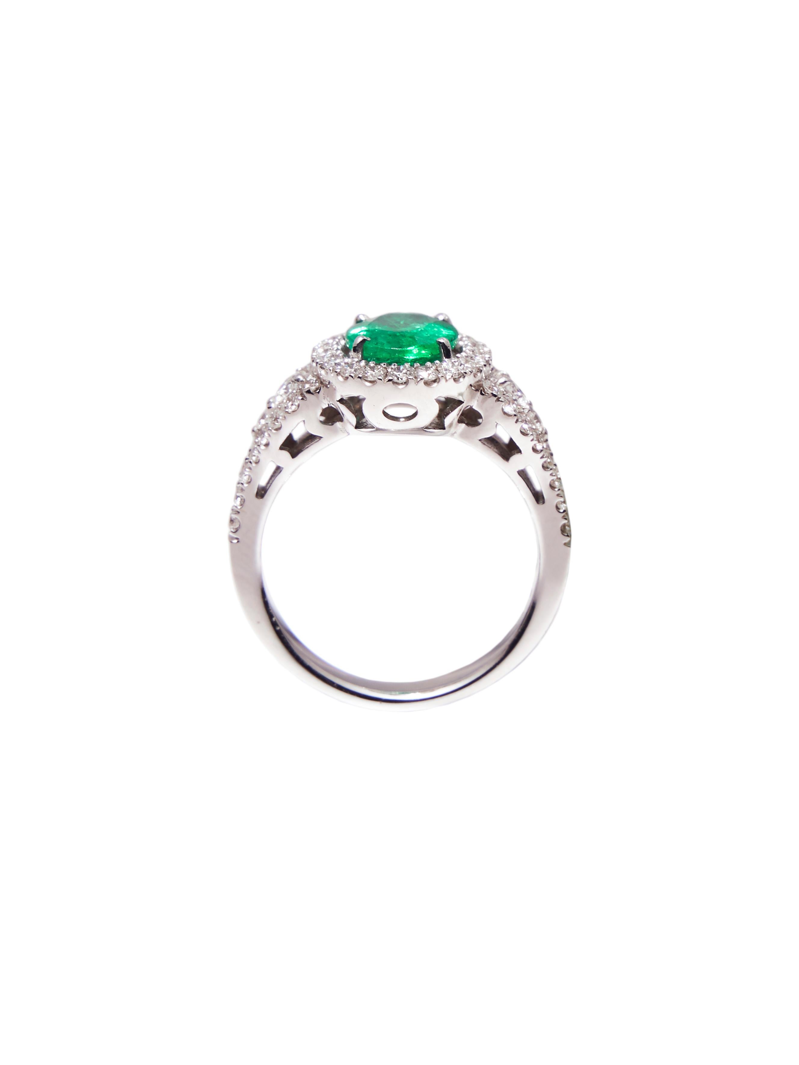 White Gold Engagement Ring with 1.50 Carat Oval Emerald and Diamonds 1