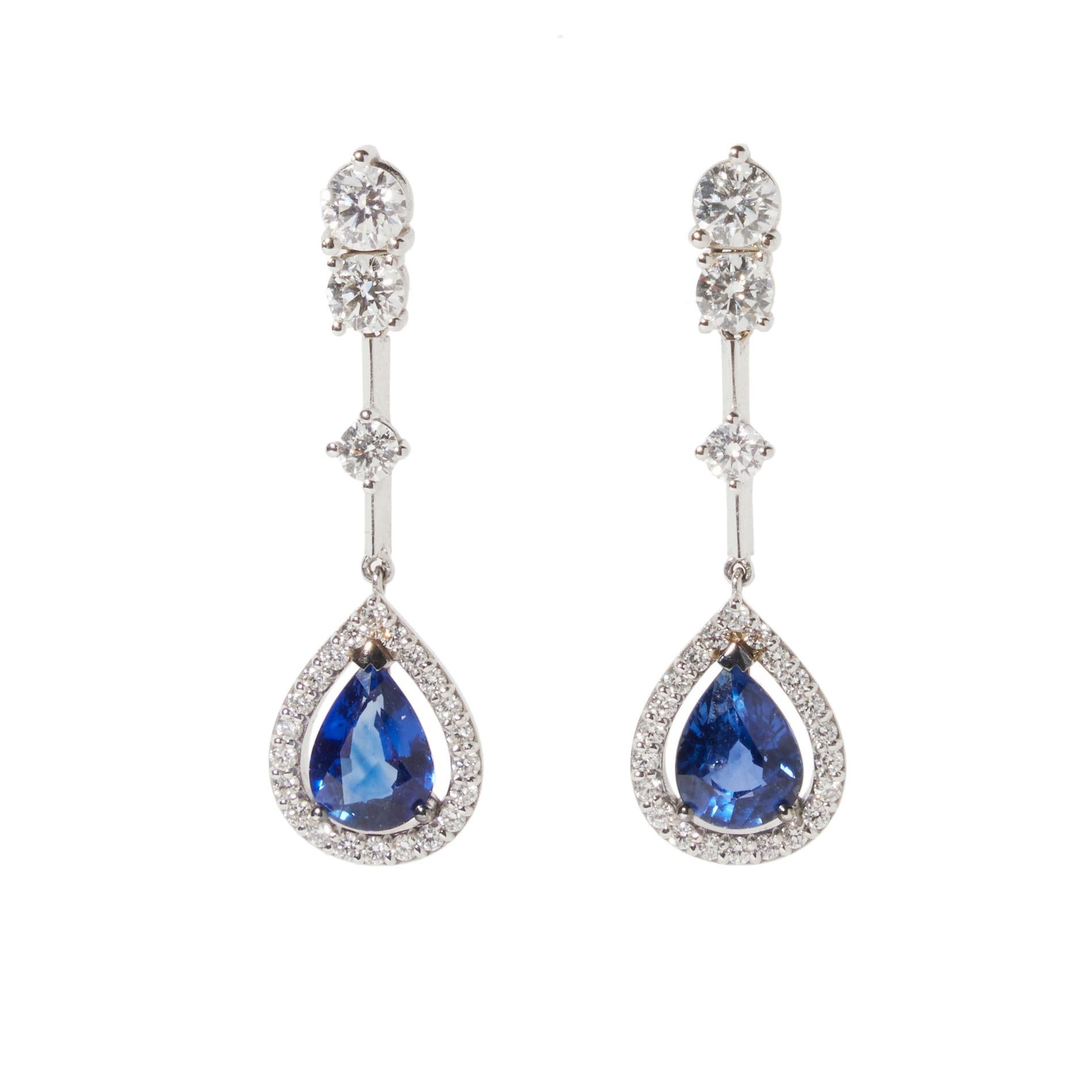 Pear Cut Bonebakker white gold Sapphire drop earrings For Sale