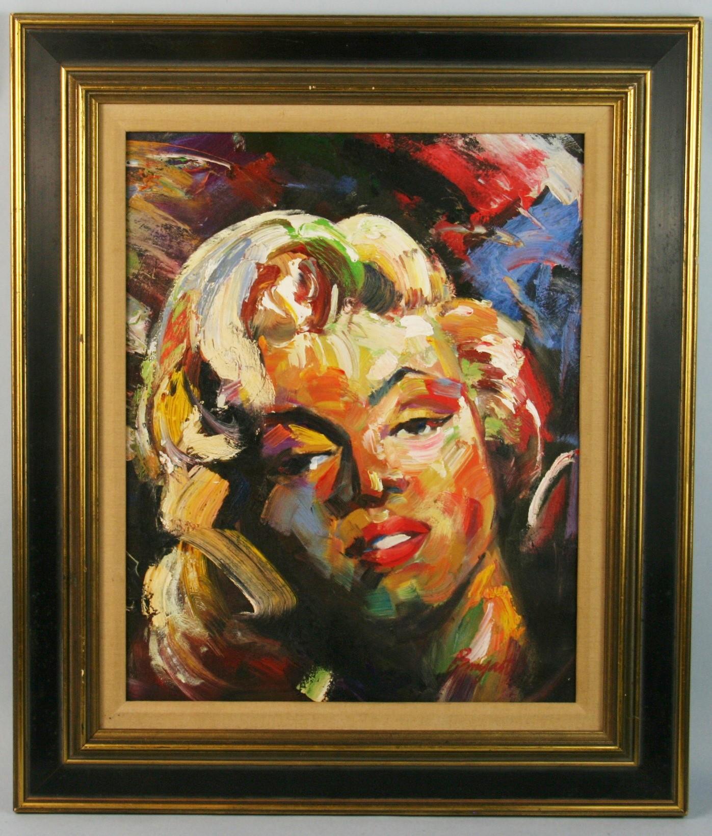 Marilyn Monroe Oil Painting, Framed, 1960s, 19.5x15.5 Inches