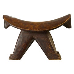 Vintage Bongo Stool with Aluminum Repair in Wood