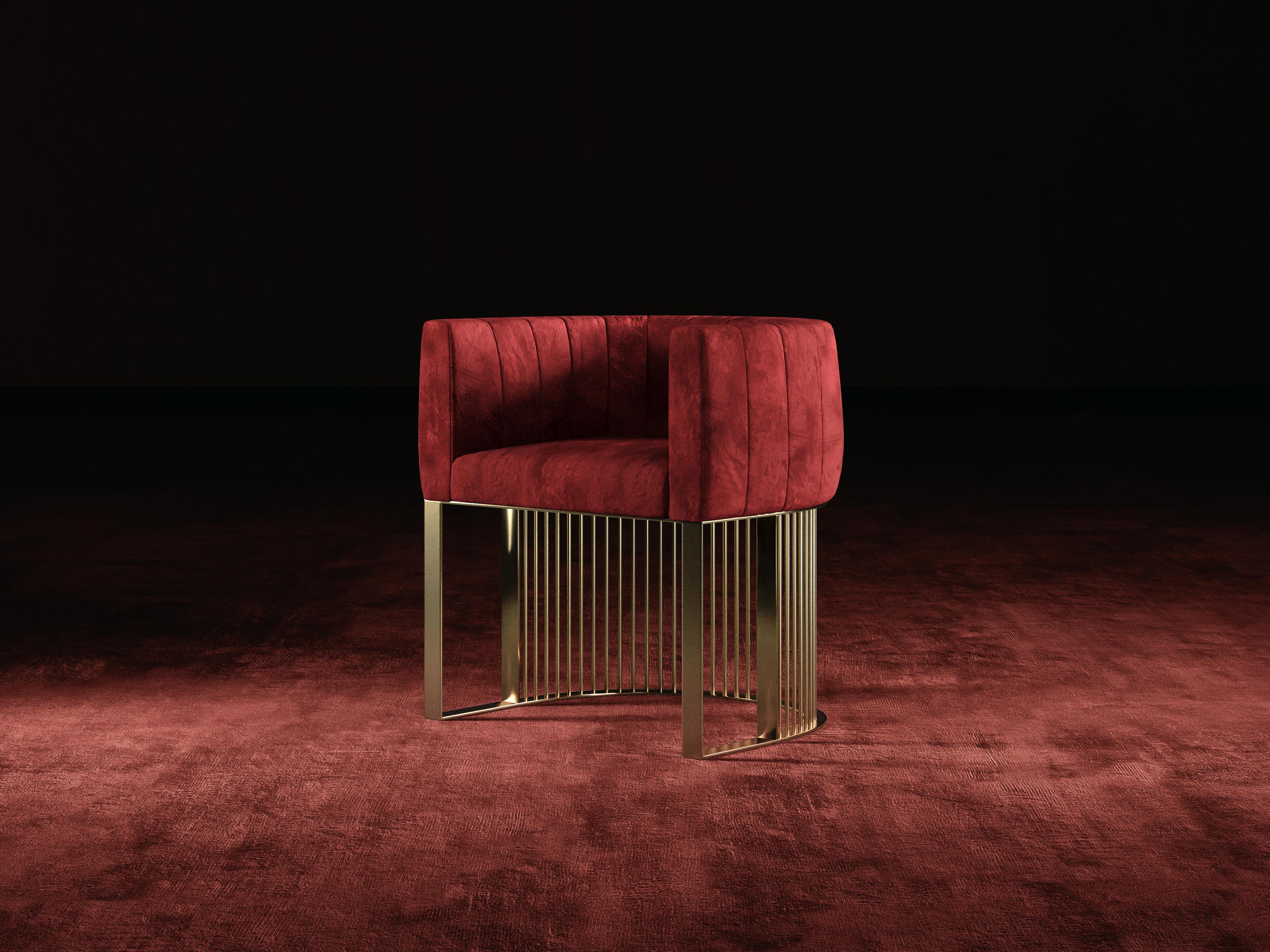 Art Deco Bonheur Chair Red Velvet Polished Brass Base