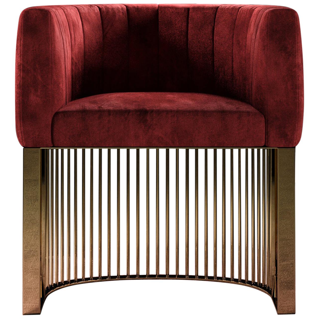 Bonheur Chair Red Velvet Polished Brass Base